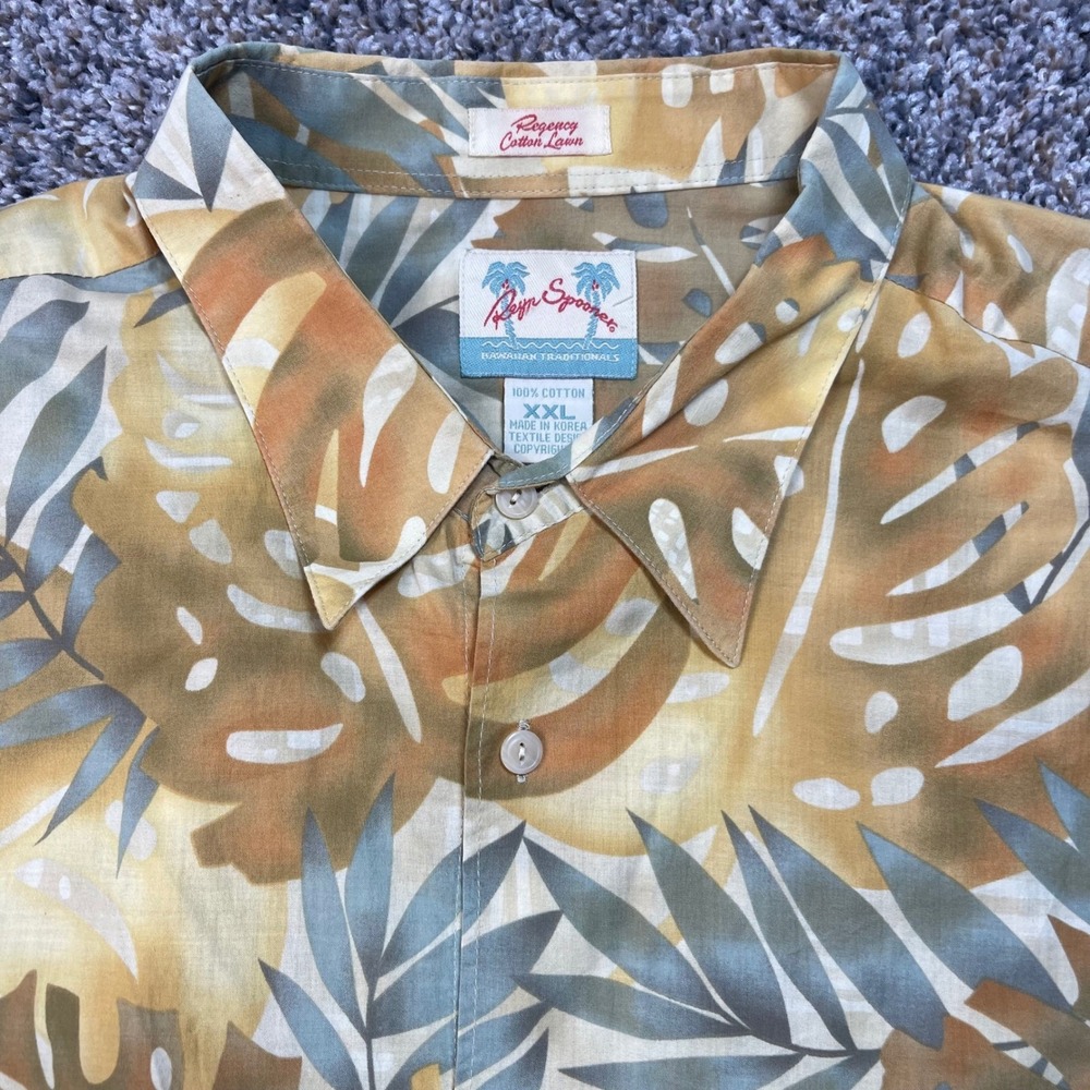 Reyn Spooner Men's XXL Regency Cotton Lawn Hawaiian Shirt Gold Monstera Tropical